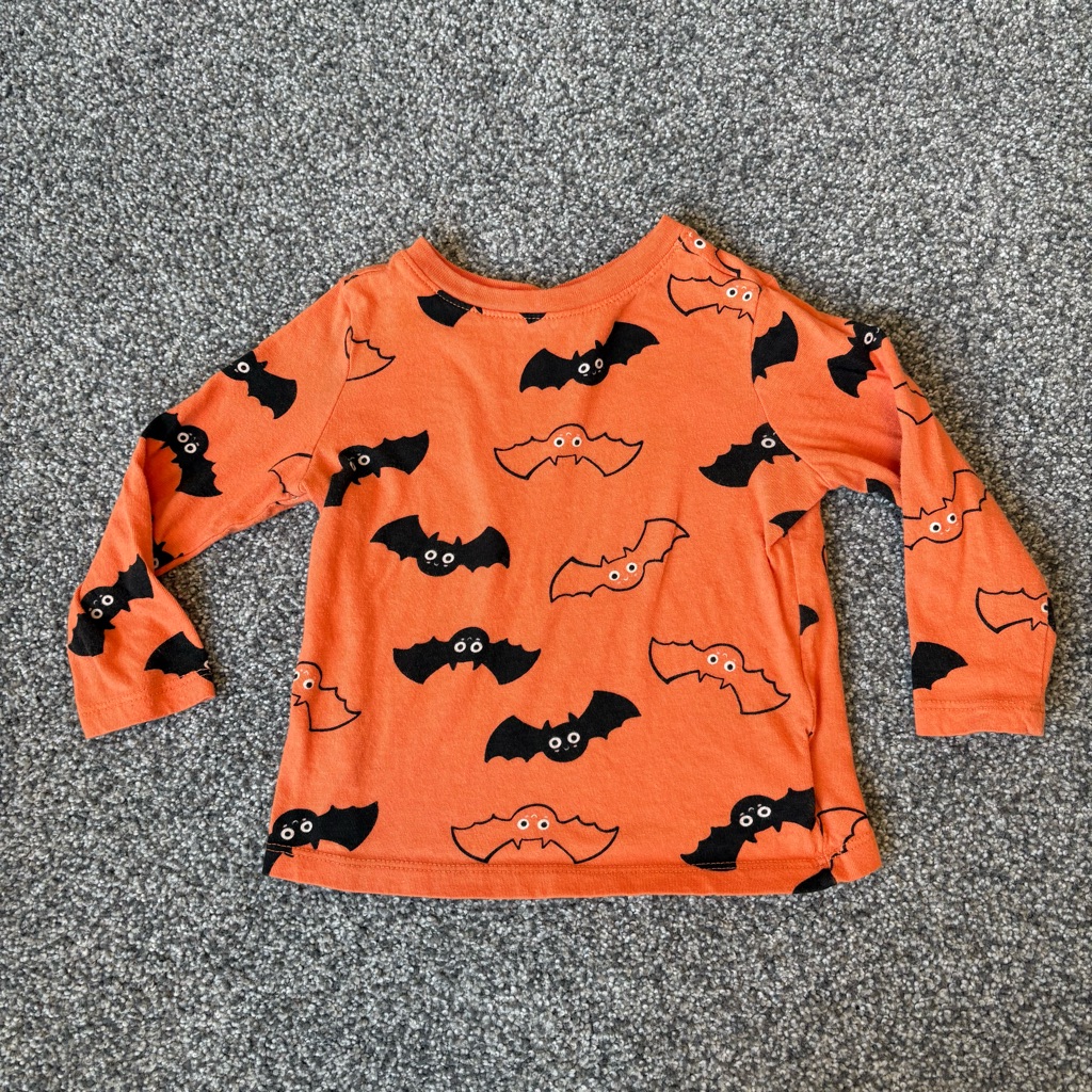 Old Navy Halloween Orange Long Sleeve Tee With Bats Size 18-24 Months